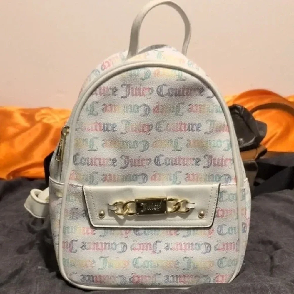 Juicy‎ Couture White Leather Multi Colored Monogram Backpack